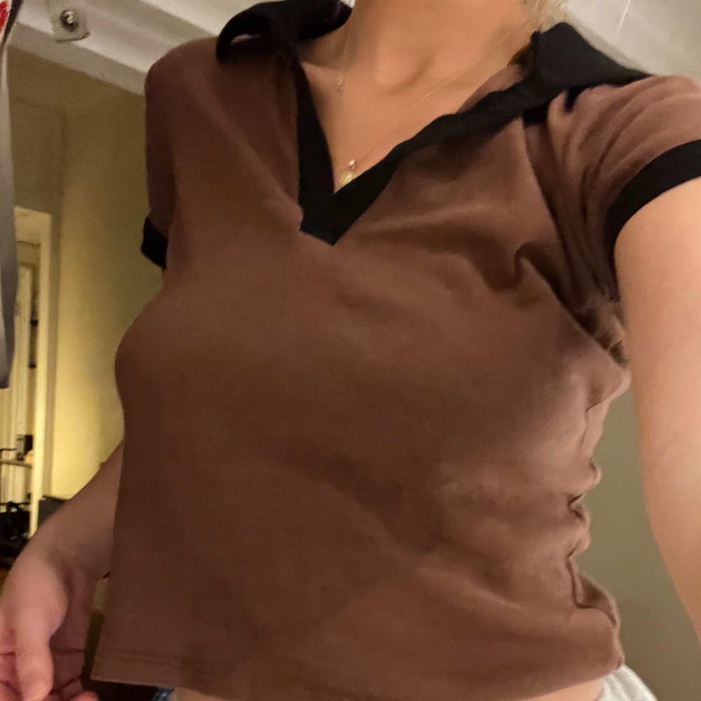 Brandy Melville brown collard crop top